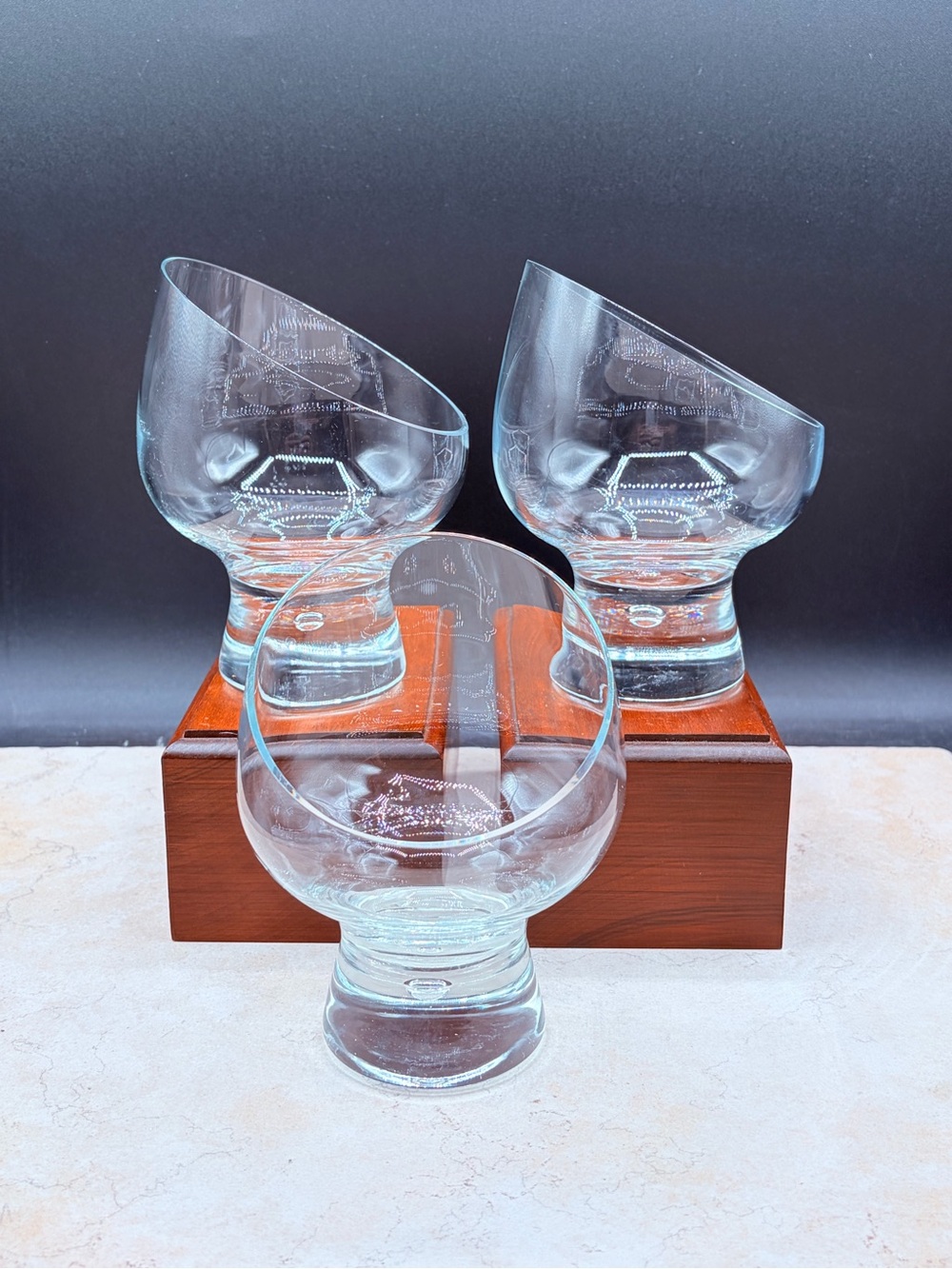 Set Of 3 Kosta Boda Tilted Snifters Glass Vintage MCM Pippa Mambo Rondo 1980s